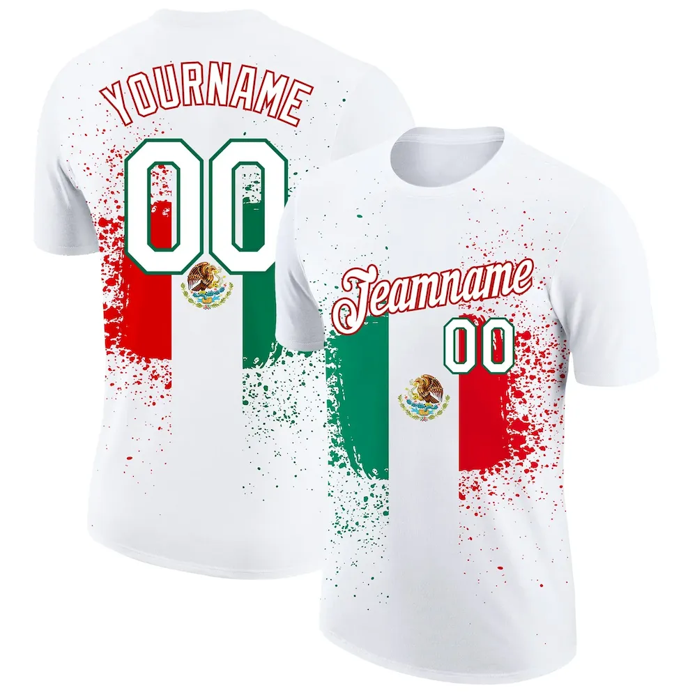 3DPattern1683.webp Custom White Kelly Green-Red 3D Mexican Flag Performance T-Shirt - Image 1