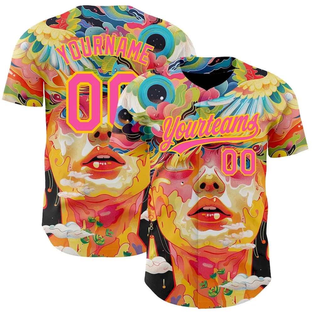 3DPattern3549.webp Custom Red Pink-Yellow 3D Pattern Design Abstract Painting Authentic Baseball Jersey - Image 1