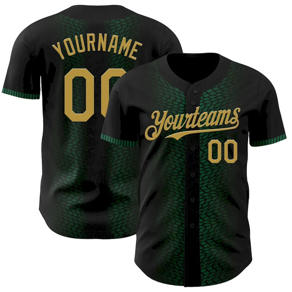 3DPattern4553.webp Custom Black Old Gold-Kelly Green 3D Pattern Design Geometric Shapes Authentic Baseball Jersey - Image 1