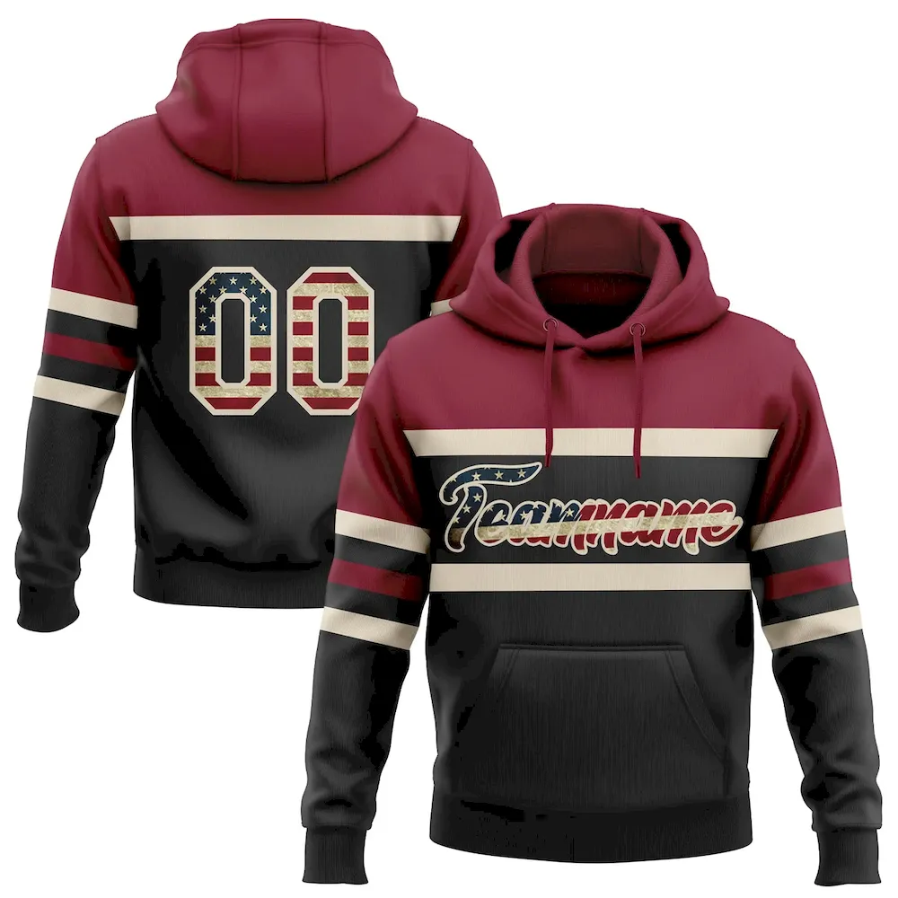 3DPattern5361.webp Custom Stitched Black Vintage USA Flag Cream-Crimson Line Sports Pullover Sweatshirt Hoodie - Image 1