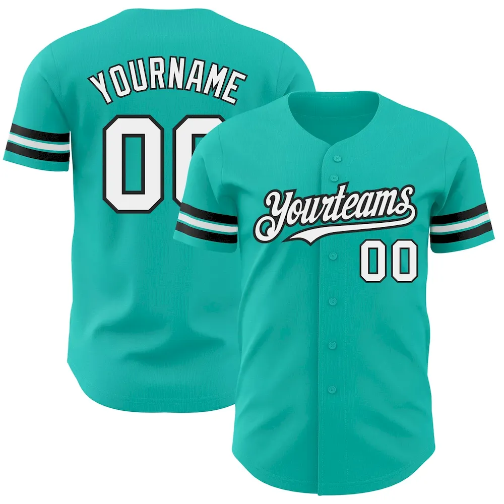 Aqua0224.webp Custom Aqua White-Black Authentic Baseball Jersey - Image 1
