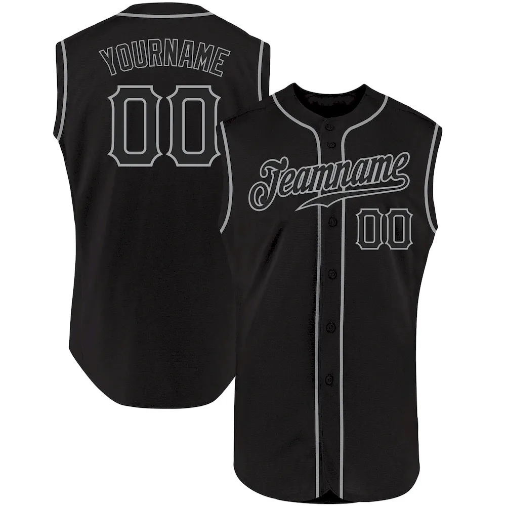 Black0882.webp Custom Black Black-Gray Authentic Sleeveless Baseball Jersey - Image 1