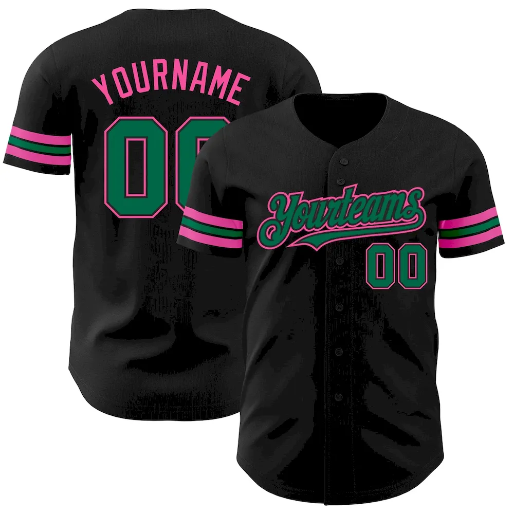 Black1794.webp Custom Black Kelly Green-Pink Authentic Baseball Jersey - Image 1