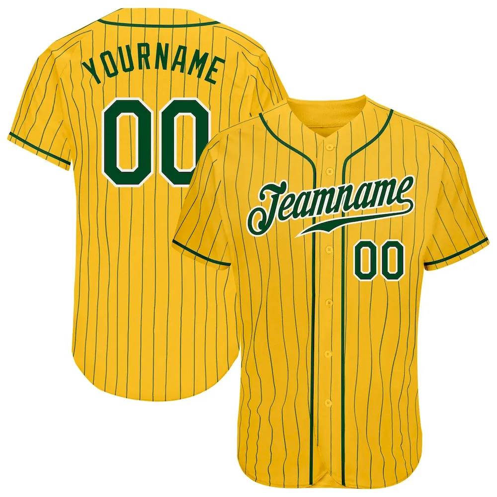 Gold0098.webp Custom Yellow Green Pinstripe Green-White Authentic Baseball Jersey - Image 1