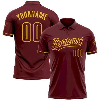 Custom Burgundy Yellow Performance Vapor Golf Polo Shirt
