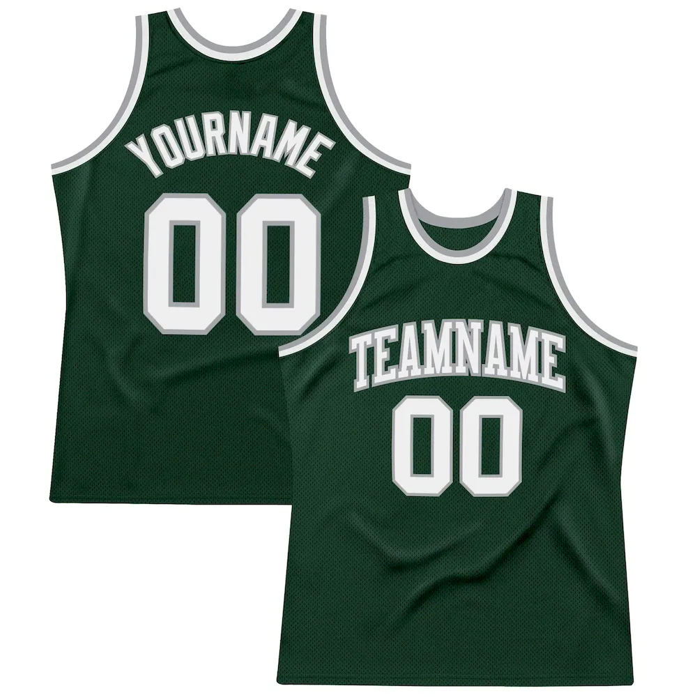 HunterGreen0041.webp Custom Hunter Green White-Gray Authentic Throwback Basketball Jersey - Image 1