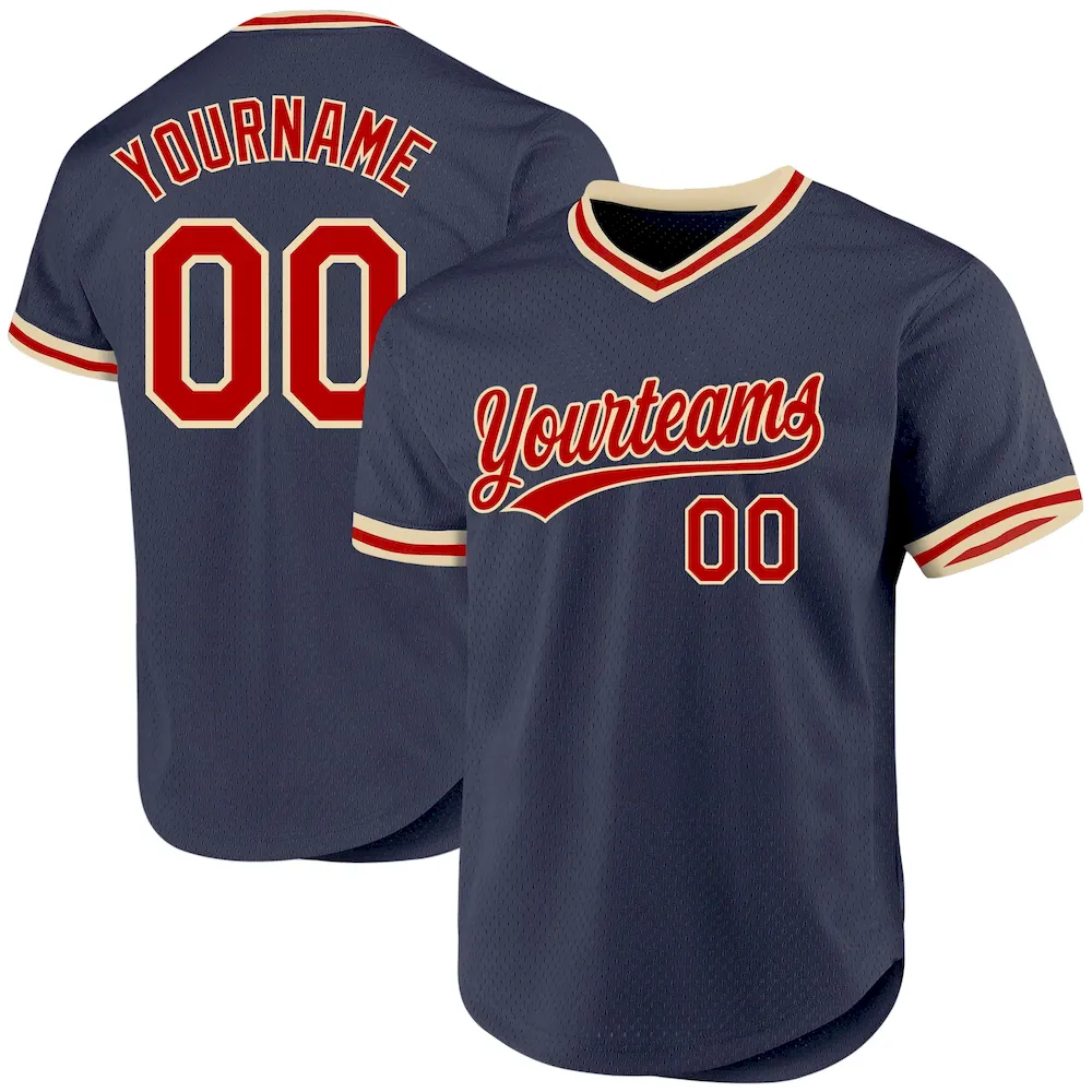 Navy0714.webp Custom Navy Red-Cream Authentic Throwback Baseball Jersey - Image 1
