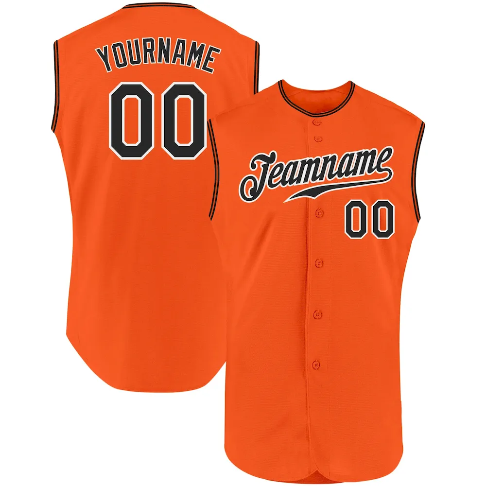 Orange0202.webp Custom Orange Black-White Authentic Sleeveless Baseball Jersey - Image 1