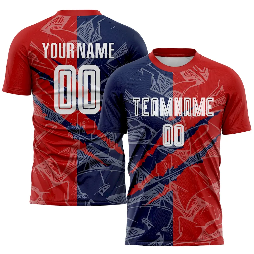 Soccer1557.webp Custom Graffiti Pattern Red-Navy USA Scratch Sublimation Soccer Uniform Jersey - Image 1