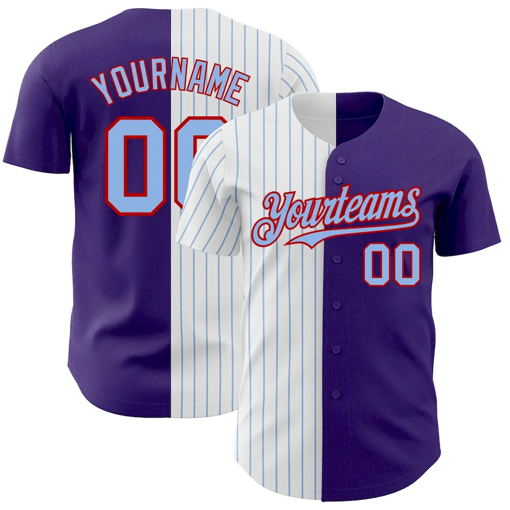 SplitF0694.webp Custom Purple Red-Light Blue Pinstripe Authentic Split Fashion Baseball Jersey - Image 1
