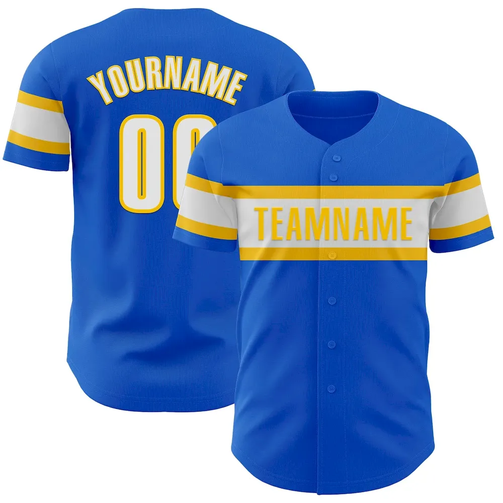 ThunderBlue0053.webp Custom Thunder Blue White-Yellow Authentic Baseball Jersey - Image 1