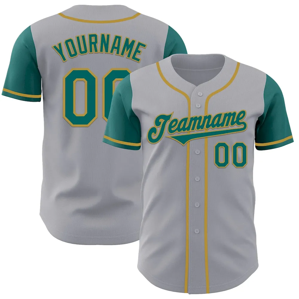TwoTone1003.webp Custom Gray Teal-Old Gold Authentic Two Tone Baseball Jersey - Image 1