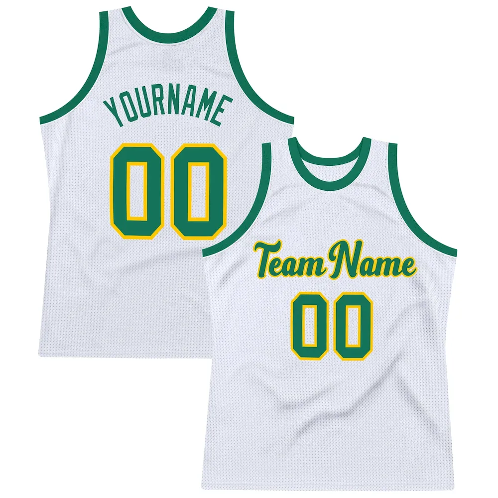White0459.webp Custom White Kelly Green-Gold Authentic Throwback Basketball Jersey - Image 1