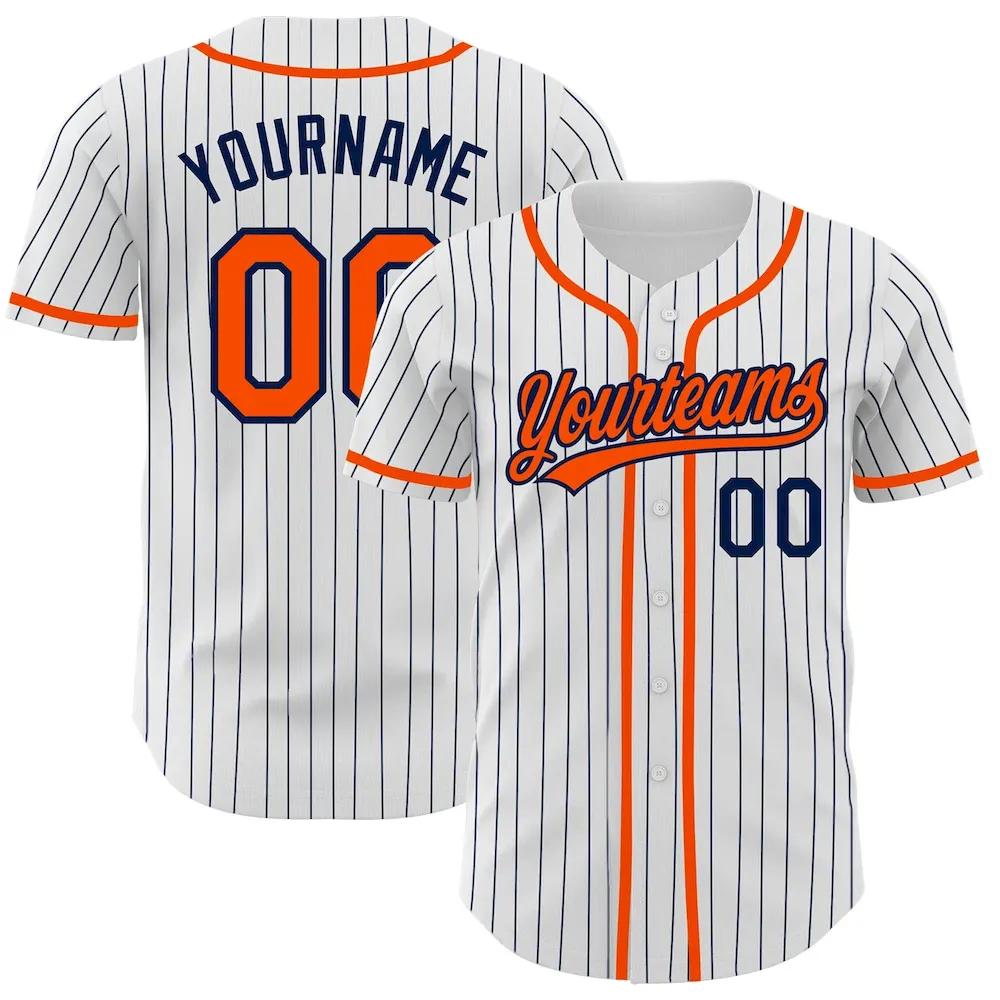White1323.webp Custom White Navy Pinstripe Orange Authentic Baseball Jersey - Image 1