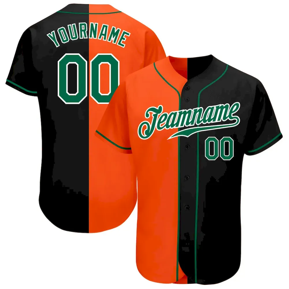 split_0265.webp Custom Black Kelly Green-Orange Authentic Split Fashion Baseball Jersey - Image 1