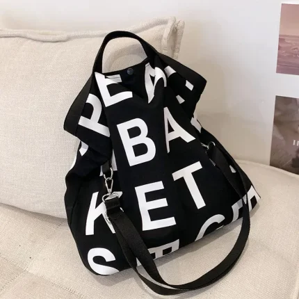 Women Casual Letter Pattern Large Capacity Canvas Shoulder Bag